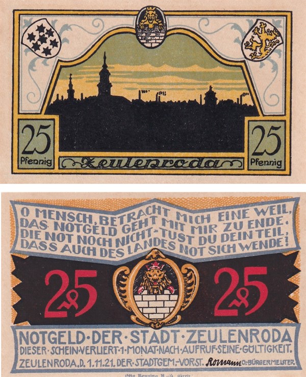 NotgeldAlmanya, Zeulenroda, 25 Pfennig (1921) Townscape Series (2) Notgeld  