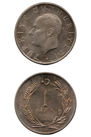 1934-1957 Dönemi Madeni Paraları1 Lira (1957) ÇİL Eski Madeni Para