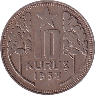 1934-1957 Dönemi Madeni Paraları10 Kuruş (1938) Nikel ÇT/ÇÇT Eski Madeni Para