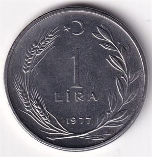 1958-1980 Dönemi Madeni Paraları1 Lira (1977) ÇİL Eski Madeni Para