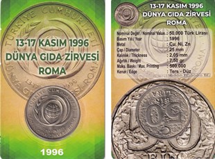 1981-2004 Dönemi Madeni Paraları1996 Dünya Gıda Zirvesi - Roma (Tedavül) 50 Bin Lira Hatıra Parası Kiti