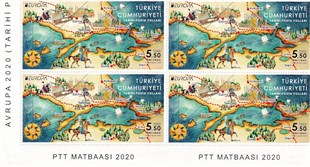 Damgasız Tüm Seri Pul KoleksiyonuTürkiye Cumhuriyeti Tarihi Posta Yolları Dantelli Dörtlü Blok Pul , 2020