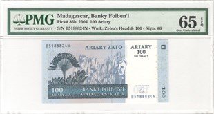 Madagaskar 100 Ariary Kağıt Para 2004 PMG 65EPQ