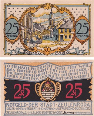 NotgeldAlmanya, Zeulenroda, 25 Pfennig (1921) Townscape Series (1) Notgeld  
