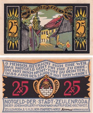 NotgeldAlmanya, Zeulenroda, 25 Pfennig (1921) Townscape Series (4) Notgeld