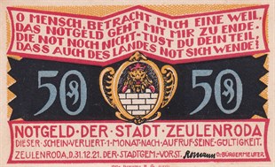 NotgeldAlmanya, Zeulenroda, 50 Pfennig (1921) Districts Series - Leitlitz Notgeld