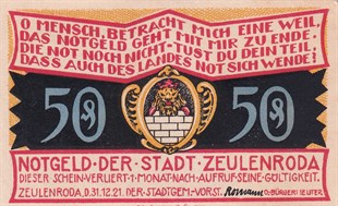 NotgeldAlmanya, Zeulenroda, 50 Pfennig (1921) Districts Series - Pahren Notgeld