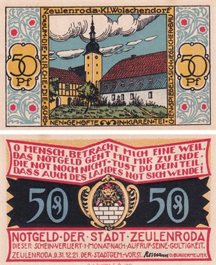 NotgeldAlmanya, Zeulenroda, 50 Pfennig (1921) Districts Series - Kleinwolschendorf Notgeld