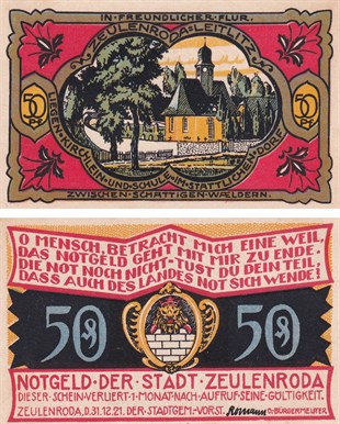 NotgeldAlmanya, Zeulenroda, 50 Pfennig (1921) Districts Series - Leitlitz Notgeld