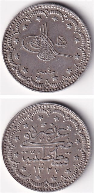 Ottoman Empire CoinsSultan V. Mehmed Reşad, Gümüş 5 Kuruş 1327/4 (1912) ÇT/ÇÇT Eski Madeni Para