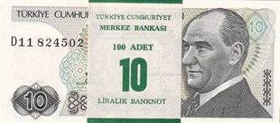 Türkiye Cumhuriyeti Kağıt Paraları7.Emisyon 10 Lira Deste (100 adet)