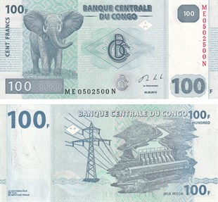 Yabancı Devletlerin Kağıt ParalarıDemokratik Kongo Cumhuriyeti, 100 Frank (2013) P#98 ÇİL Eski Yabancı Kağıt Para