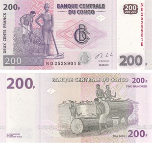 Yabancı Devletlerin Kağıt ParalarıDemokratik Kongo Cumhuriyeti, 200 Frank (2013) P#99 ÇİL Eski Yabancı Kağıt Para