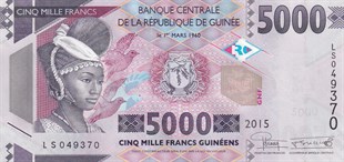Foreign State BanknotesGine, 5.000 Frank (2015) P#49 ÇİL Eski Yabancı Kağıt Para