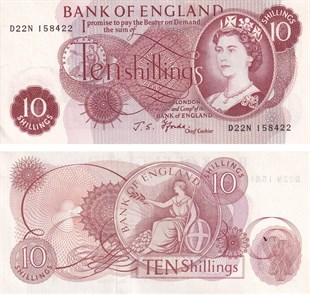 Yabancı Devletlerin Kağıt Paralarıİngiltere (Great Britain), 10 Şilin (1966-70) P#373c ÇİL Eski Yabancı Kağıt Para