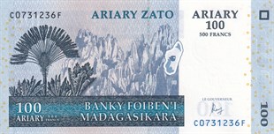 Foreign State BanknotesMadagaskar, 100 Ariary (2004) P#86c ÇİL Eski Yabancı Kağıt Para