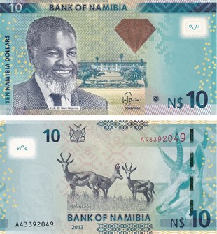 Yabancı Devletlerin Kağıt ParalarıNamibya, 10 Dolar (2013) P#11b ÇİL Eski Yabancı Kağıt Para