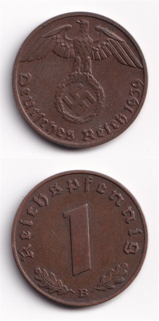 Yabancı Madeni ParalarAlmanya (Nazi Almanyası) 1 Reichspfennig 1937-39, ÇT/ÇÇT Eski Madeni Para