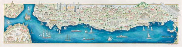 Zehra Akdeniz - Panoramic Istanbul Painting 100X26 CM (Original Print 3/30 Signed)